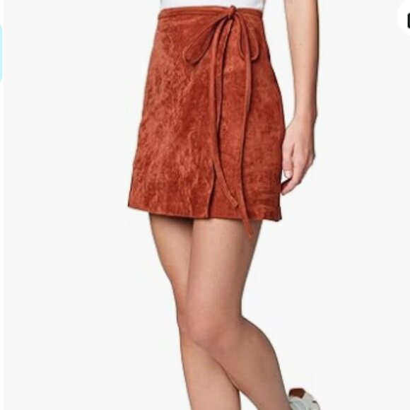 NWT BLANK NYC Mud Pie Suede Leather Wrap Mini Skirt Hot Toffee 26\SM - Picture 3 of 7